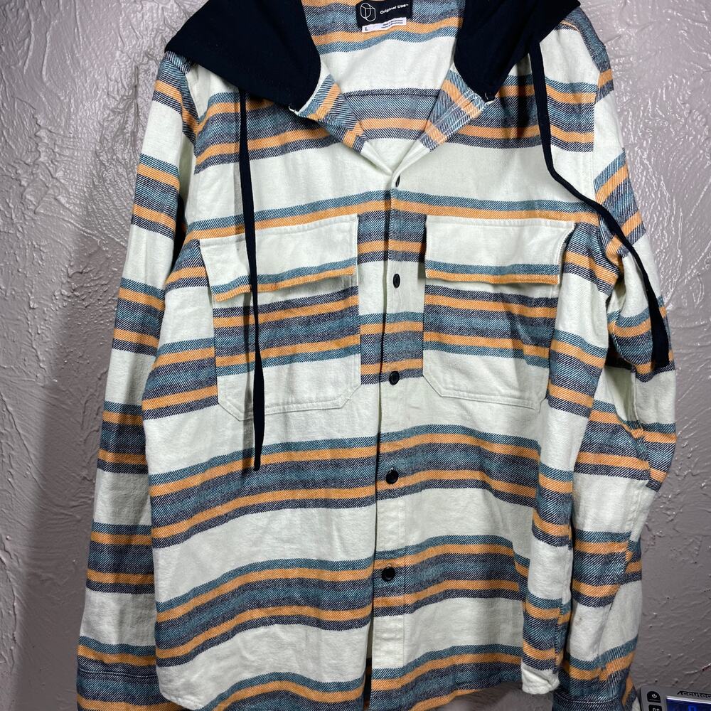 Original Use Men's Long Sleeve Hooded Flannel Button-Down‎ Shirt size large
